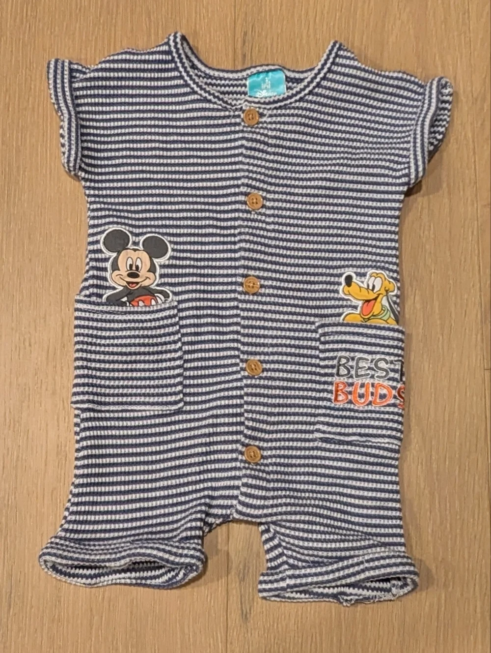 Disney Navy and White Striped Mickey & Pluto One-Piece Bodysuit
